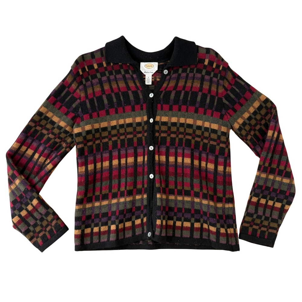 Talbots Wool Colorblock Cardigan Womens S Grunge 90s Dark Academia Made in Italy